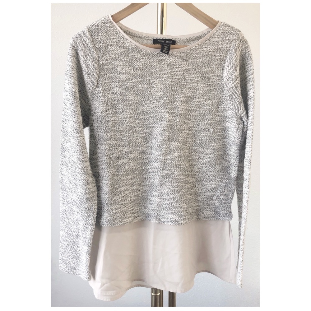 White House Black Market Cream & Silver Shimmer Long Sleeve Flowy Blouse-Size M